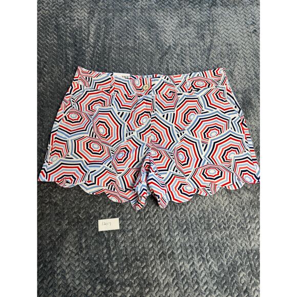 Crown and ivy Pants - NWT Crown & Ivy Womens Shelby Chino Shorts Blue Red Umbrella Size 14 Scalloped